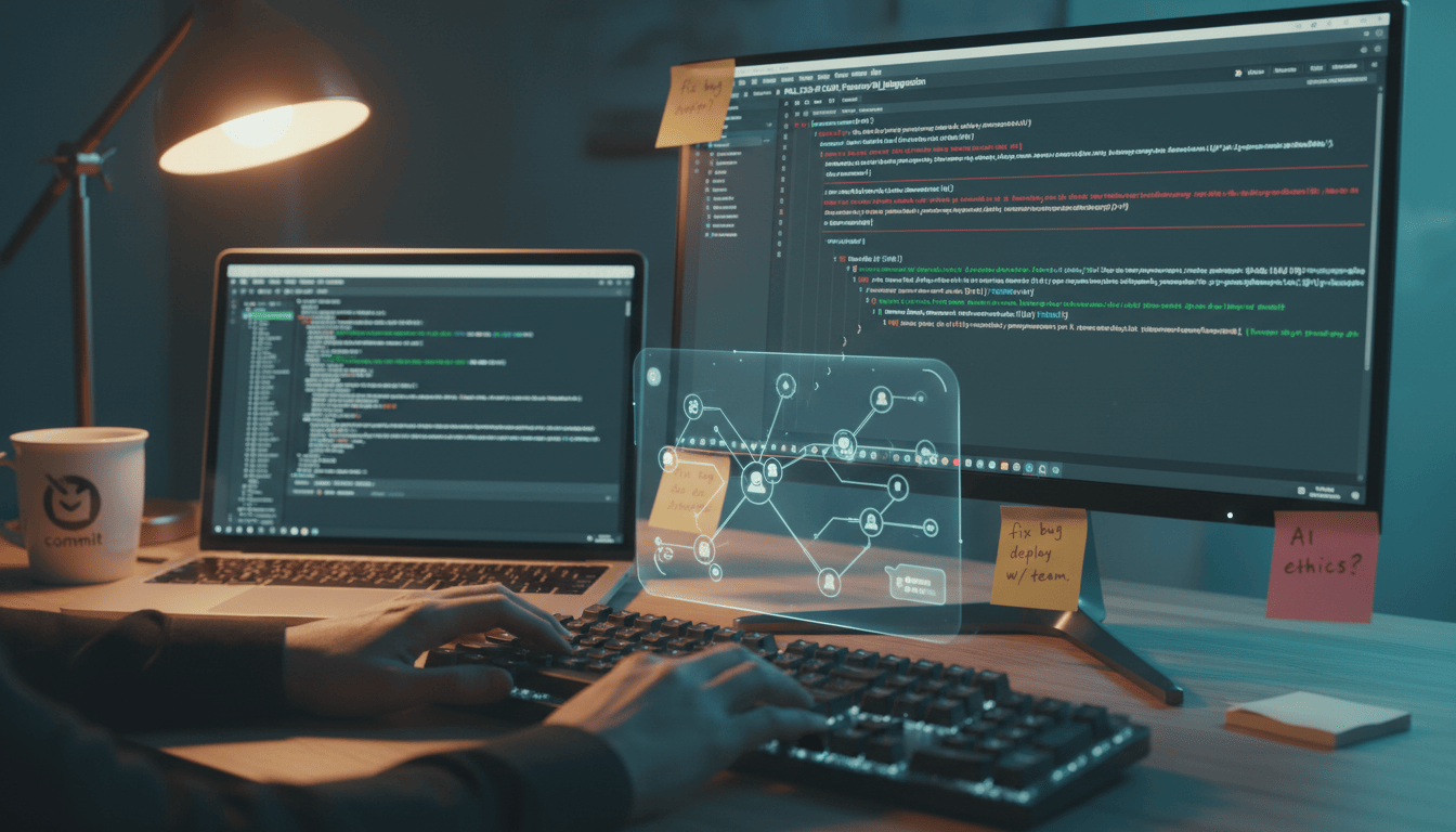 A team of developers collaborating around terminals with AI coding assistants