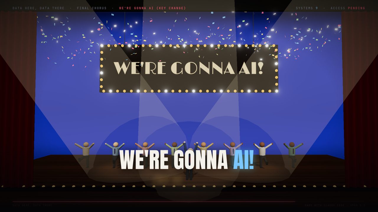 A still from the Data Here, Data There music video