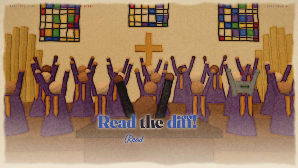 A frame from the Read the Diff (Can I Get a Witness) video