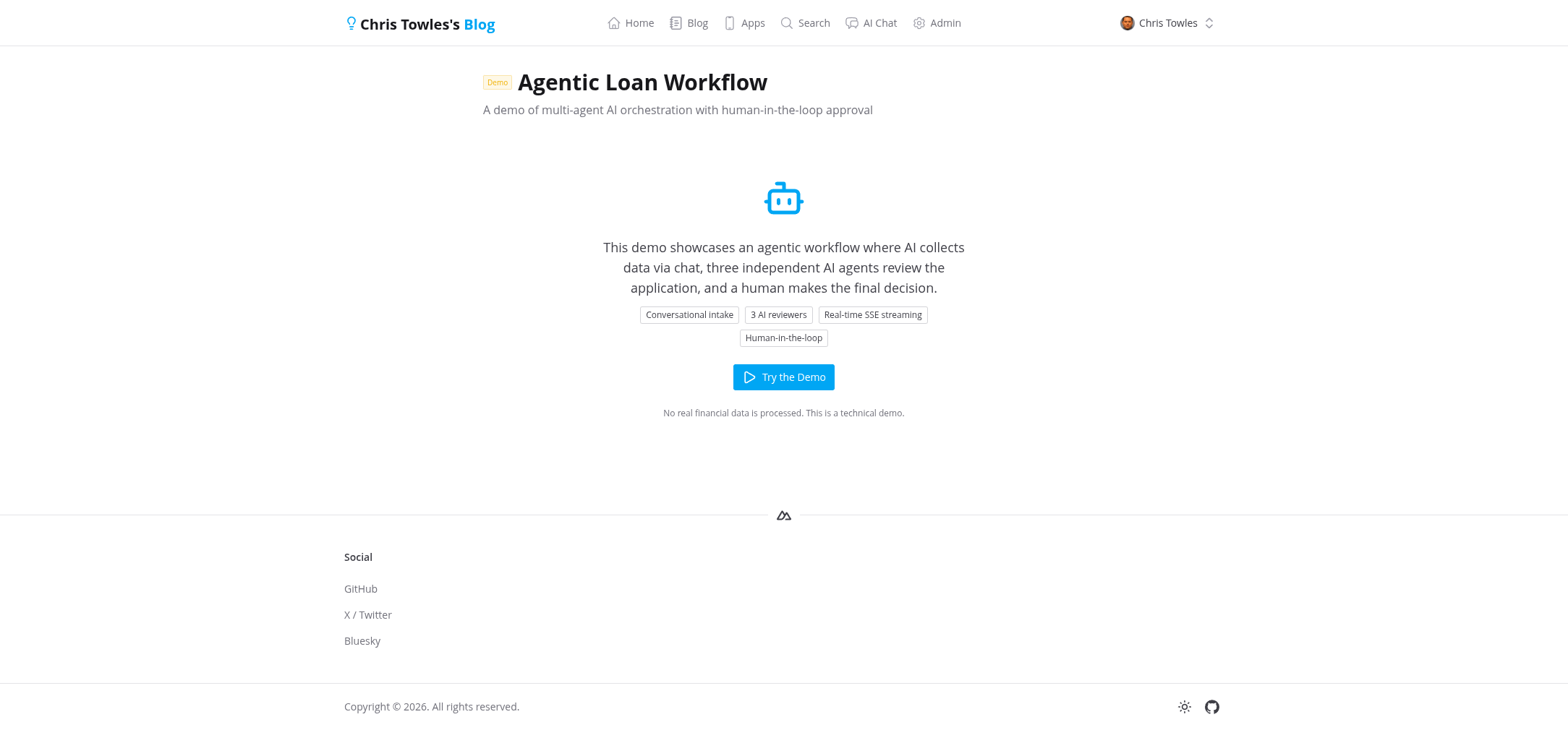 Landing page for the Agentic Loan Workflow demo