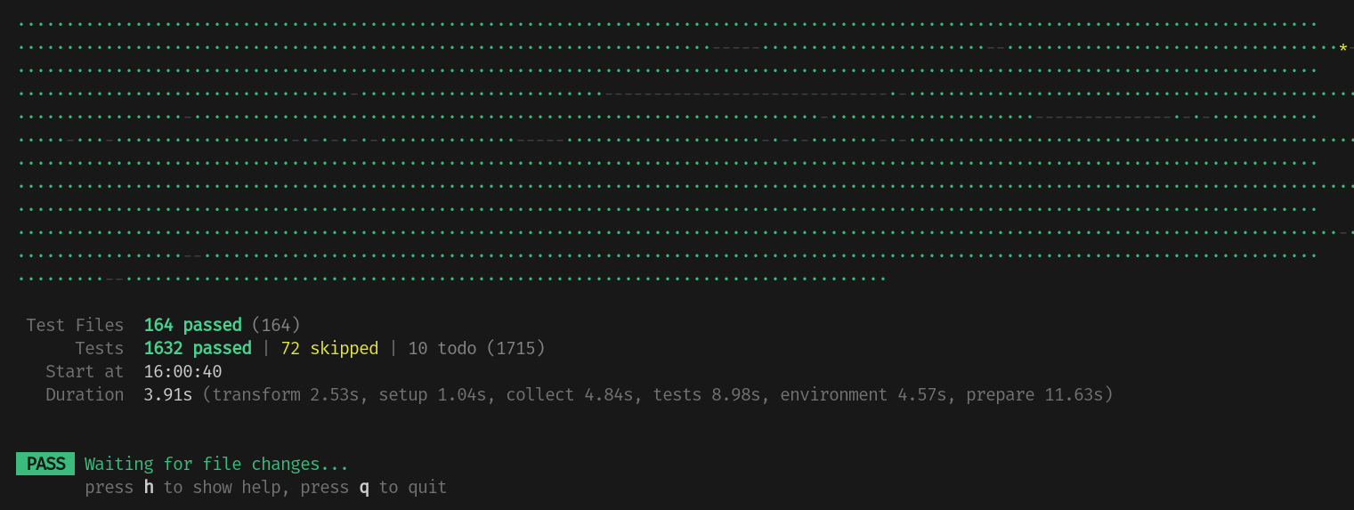 picture of tests passing in vitest