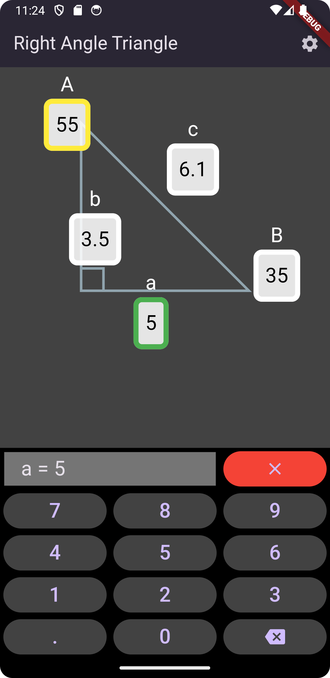 screen shot of Right Angle Triangle Solver App